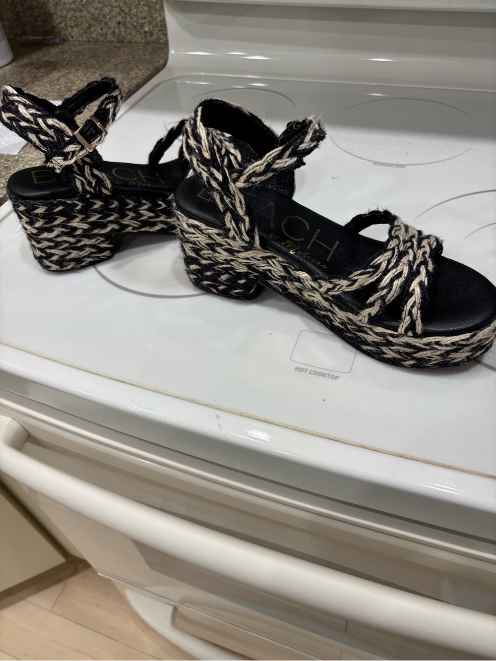 ME Makeover Essentials Black and Cream Braided Platform Sandals